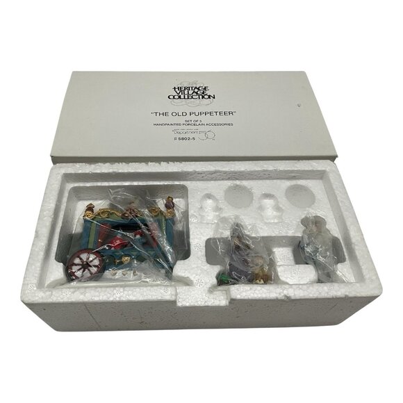 Dept. 56 Heritage Collection "The Old Puppeteer" Set of 3 Porcelain Accessories - Picture 2 of 9
